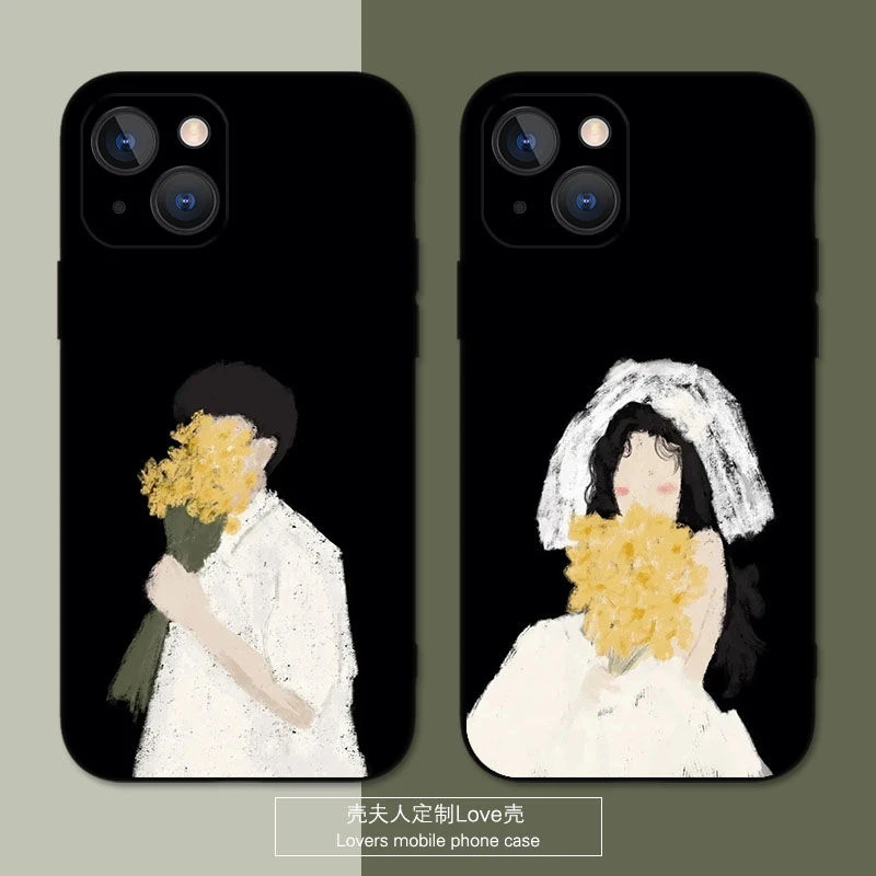 文艺情侣手机壳一男一女任意机型苹果14华为OPPO荣耀70vivo小米13