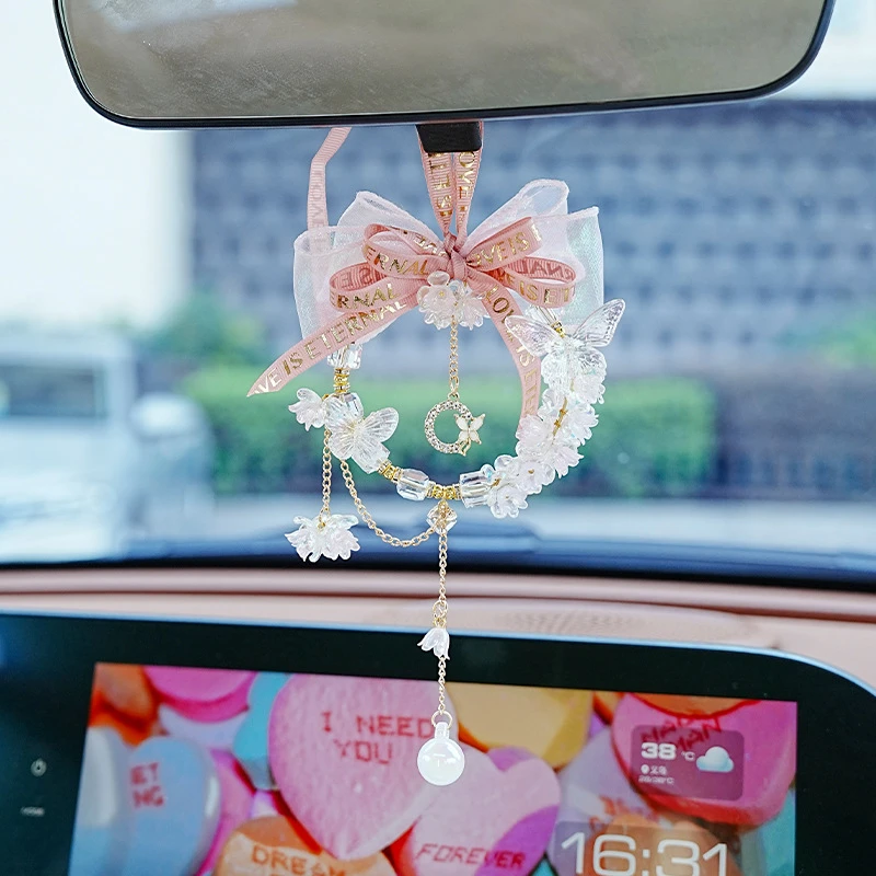 汽车挂件高档女士车内水晶蝴蝶挂饰网红后视镜吊饰车载挂式装饰品