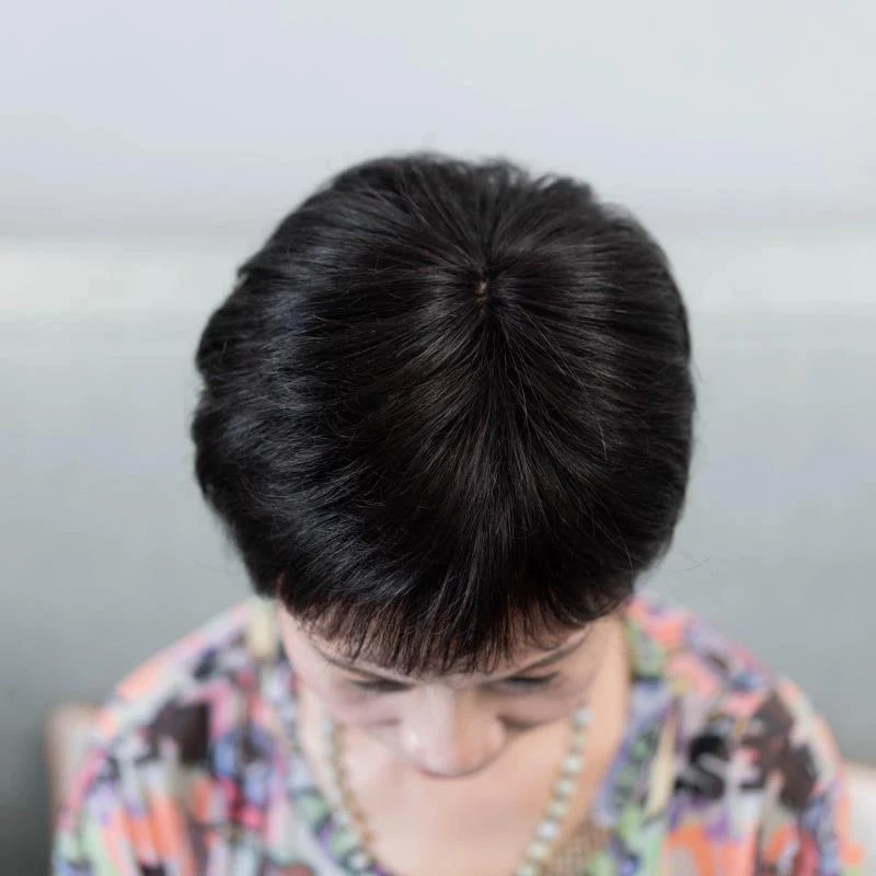 中老年假发真发全套妈妈短发薄款老人光头高档全真人发丝假发头套