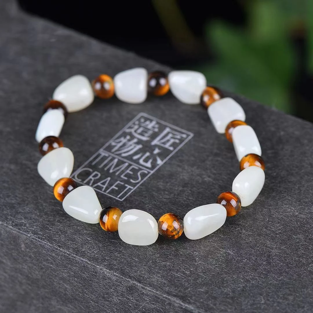 精致新疆天然和田玉虎晴石原石随行手链男女款细款送情侣生日礼物