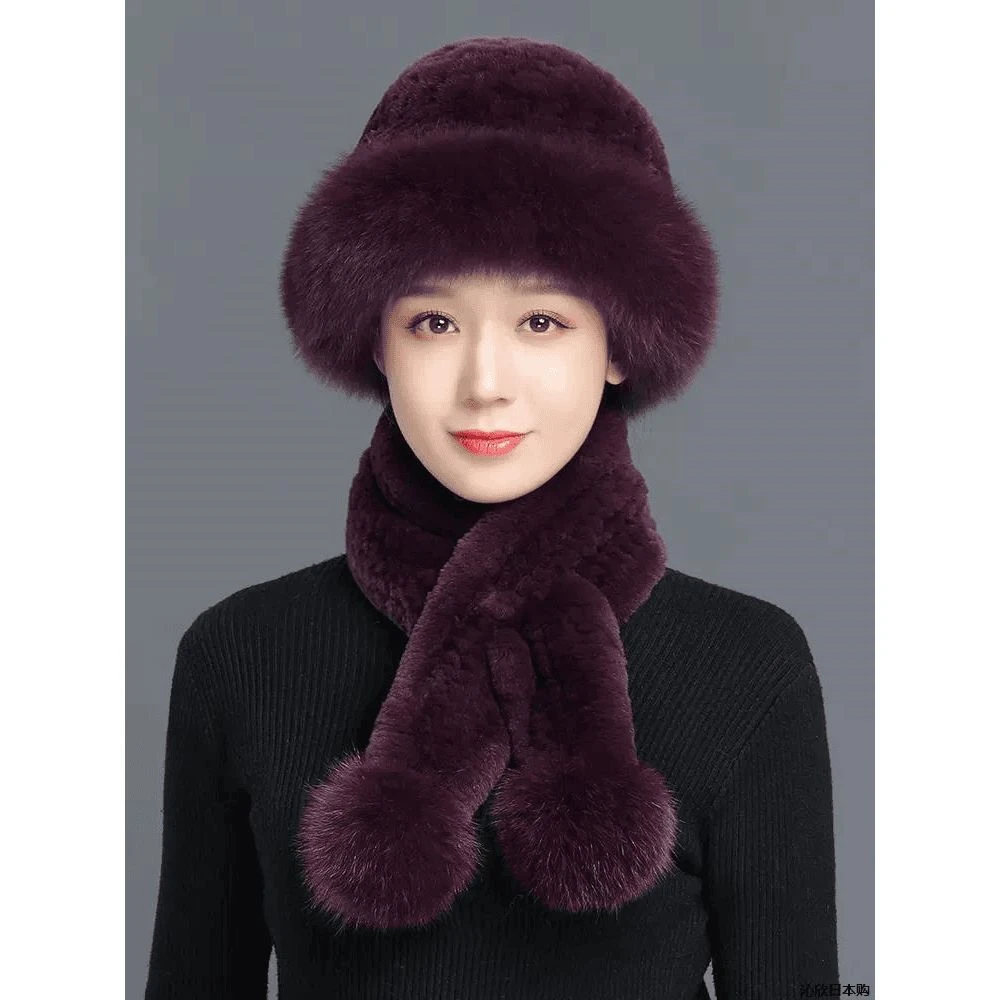 日本DB皮草帽子女冬天保暖狐狸毛帽子加厚妈妈时尚獭兔毛礼帽冬季