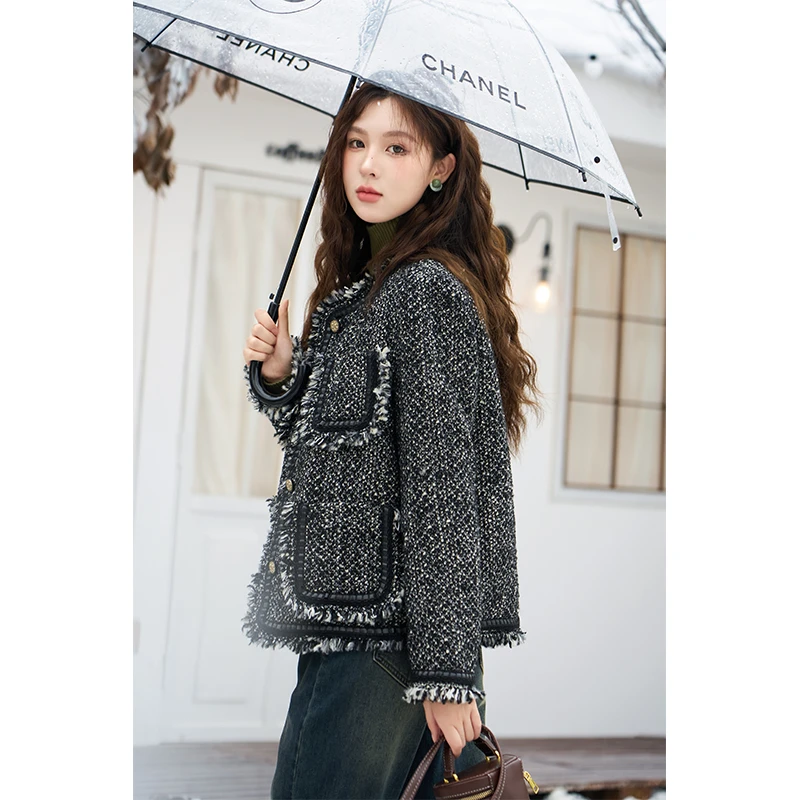 【年末大促】谜秀混纺流苏法式外套秋冬季韩版设计感小香风春秋气质