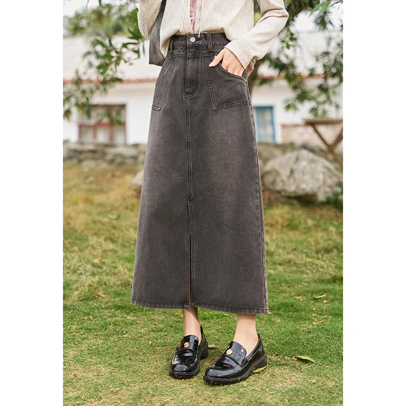 【年中大促】谜秀复古高腰牛仔半身裙女2024春季新款气质中长裙子
