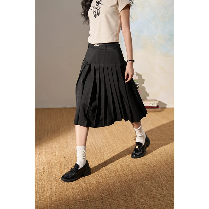 【年末大促】谜秀高腰百褶半身裙气质通勤短裙a字裙子MXD21B0335