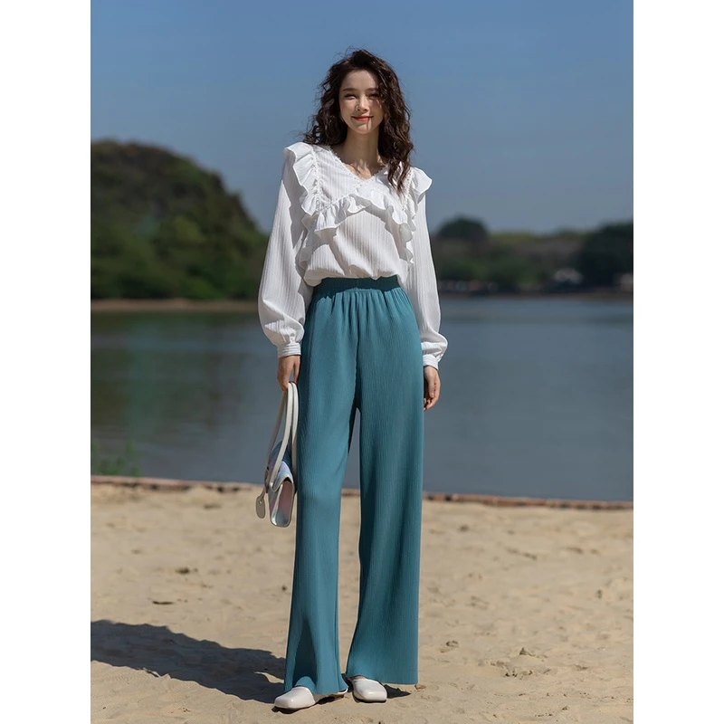 【年末大促】阔腿休闲裤女高腰垂感秋新款女装韩版显瘦拖地裤春秋
