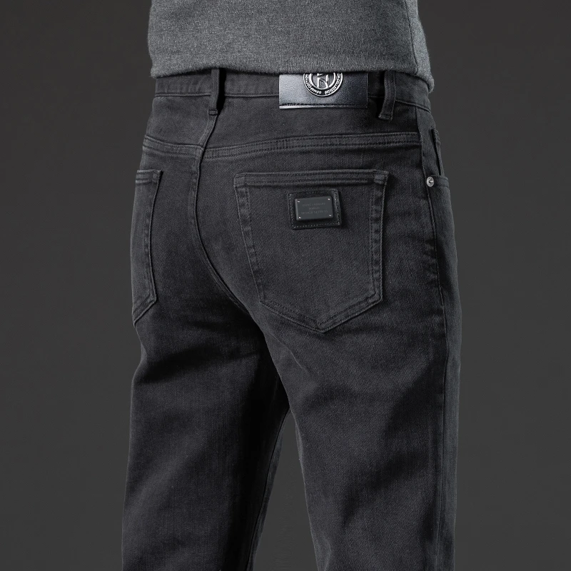 高档2025年春冬季高端黑色牛仔裤男直筒宽松潮牌百搭弹力休闲长裤