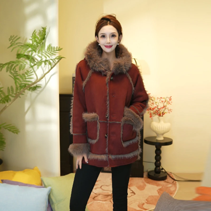 网红冬季防寒一体毛毛外套女2024年秋冬气质轻奢时尚百搭女款