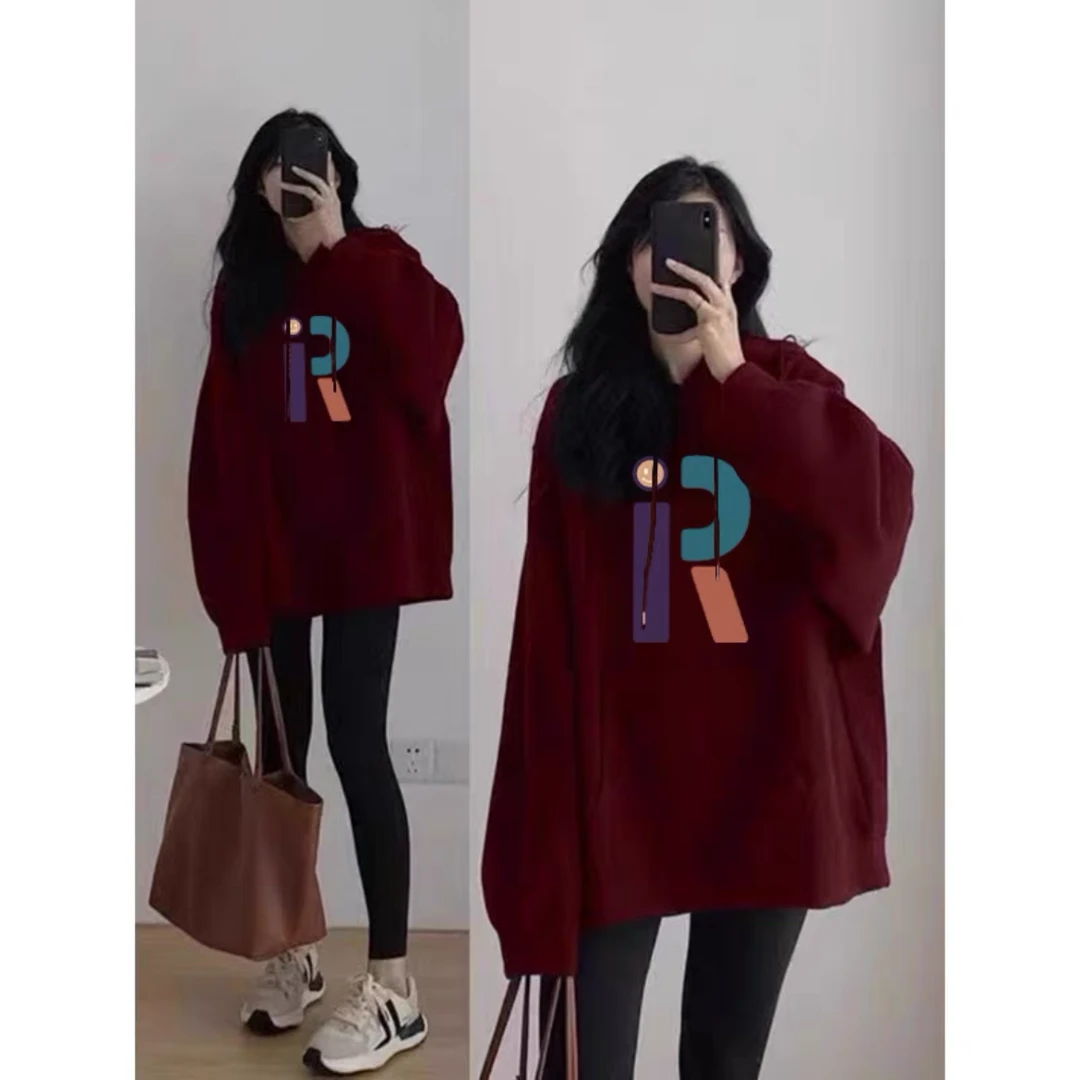 连帽卫衣女士秋冬季2025新款宽松大码胖mm加绒上衣休闲中长款外套