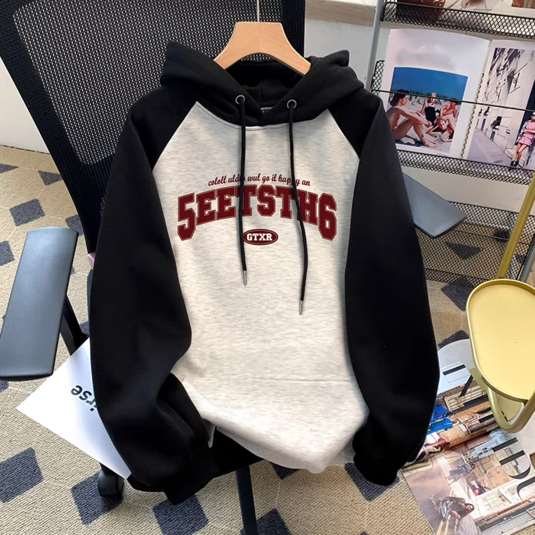 连帽卫衣女2025新款爆款插肩袖大码胖mm宽松加绒外套洋气减龄上衣