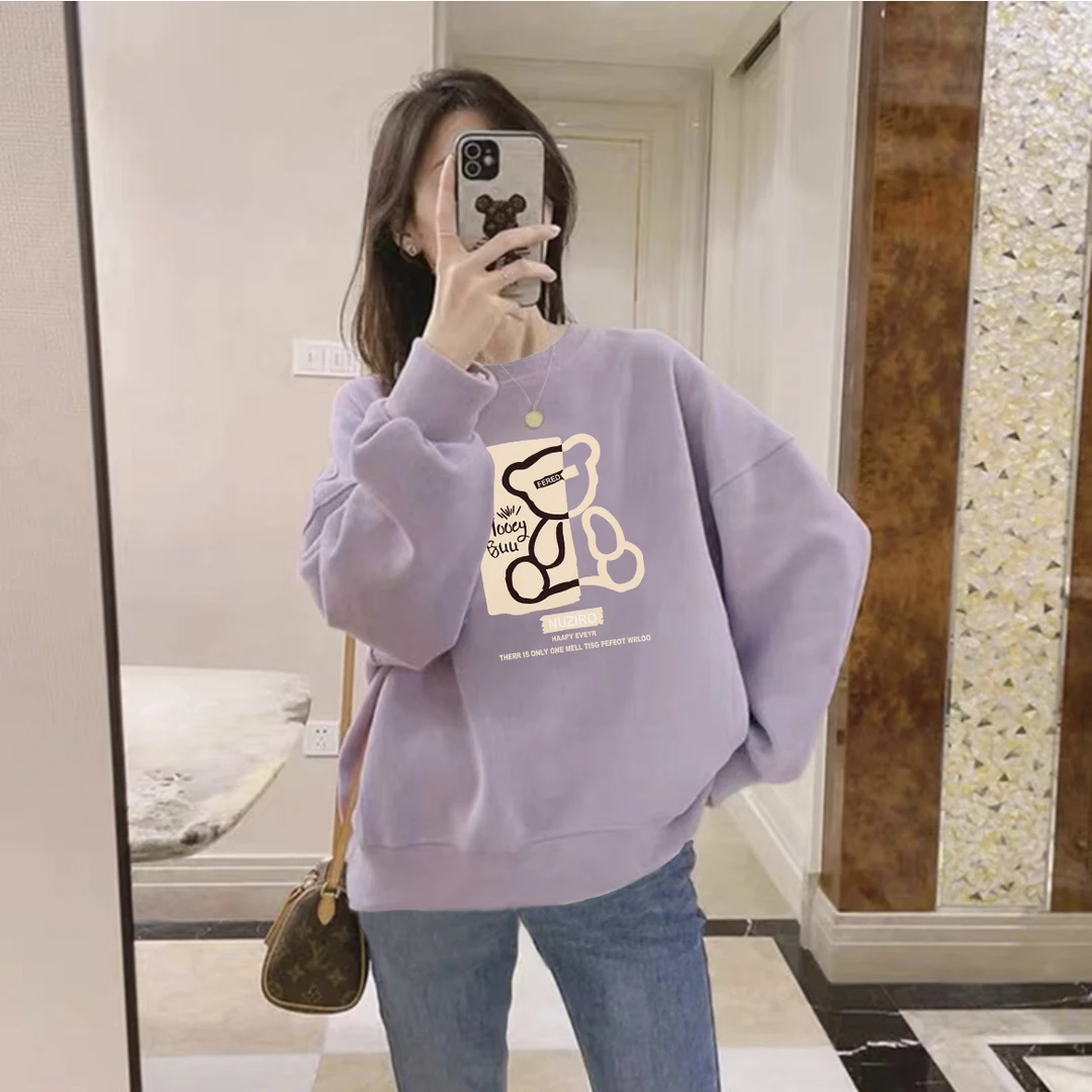 圆领卫衣女胖mm大码宽松正肩ins潮休闲百搭加绒加厚上衣秋冬外套