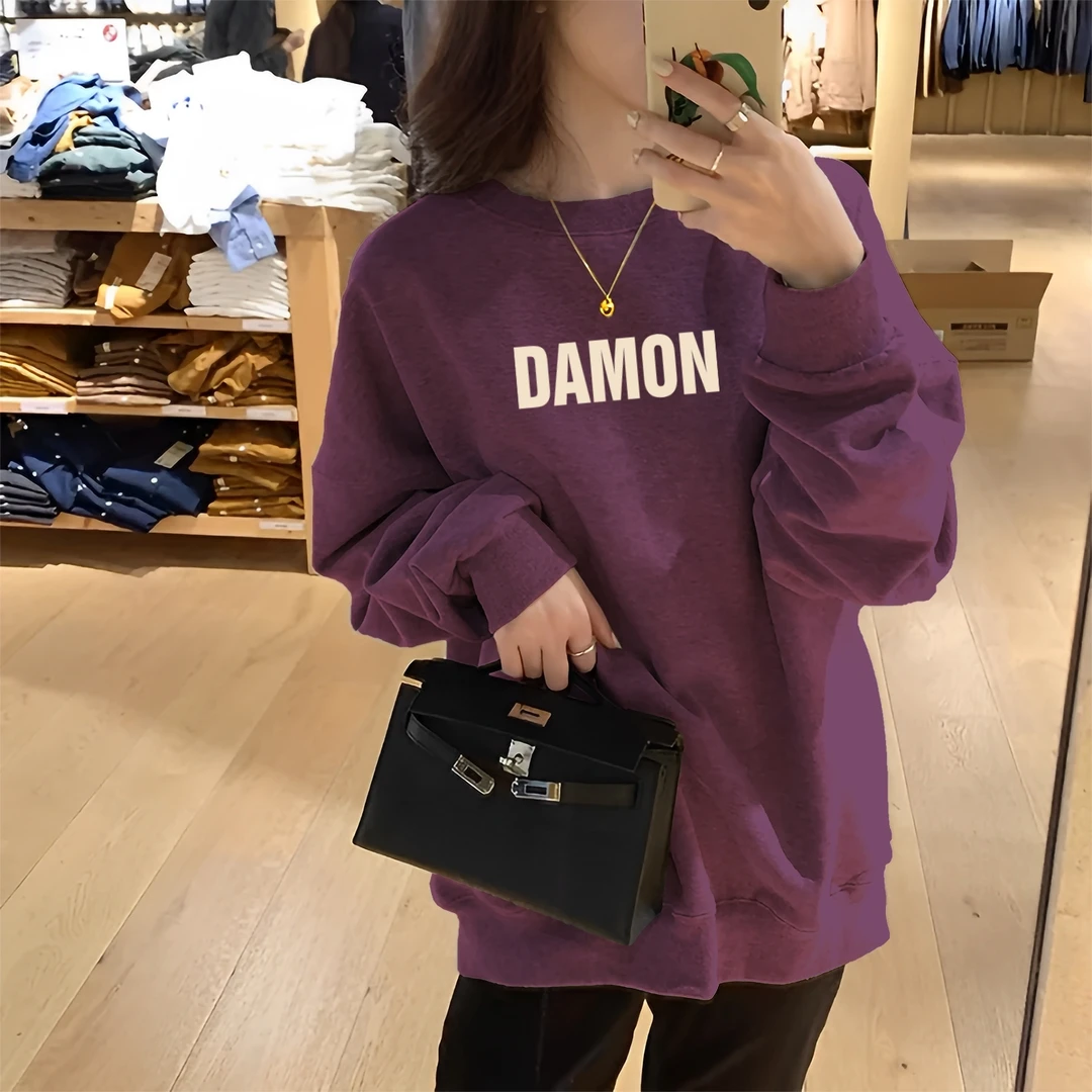 圆领卫衣女士秋冬季2025新款宽松大码加绒加厚上衣休闲中长款外套