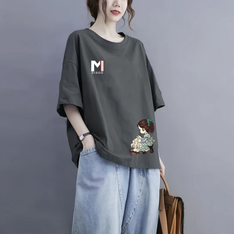 100%纯棉短袖t恤女夏2024新款韩版大码宽松显瘦体恤休闲减龄上衣