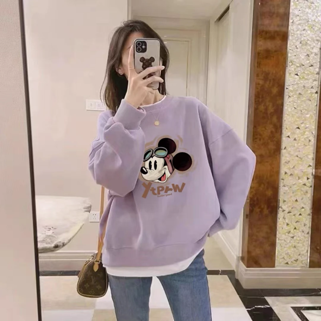 圆领卫衣女秋冬新款大码胖mm宽松休闲小个子百搭减龄外套加绒上衣