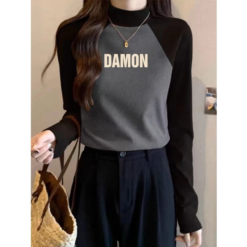 设计感德绒长袖打底衫女韩版百搭减龄半高领上衣2024新款秋冬内搭