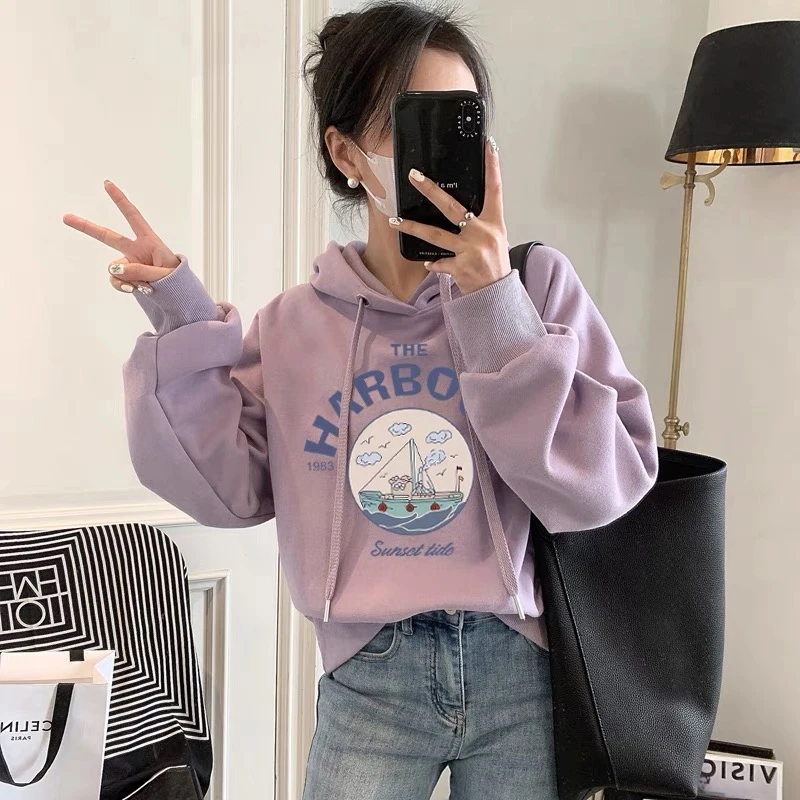 大码胖mm连帽卫衣女秋冬季2025新款外套洋气减龄宽松休闲加绒上衣