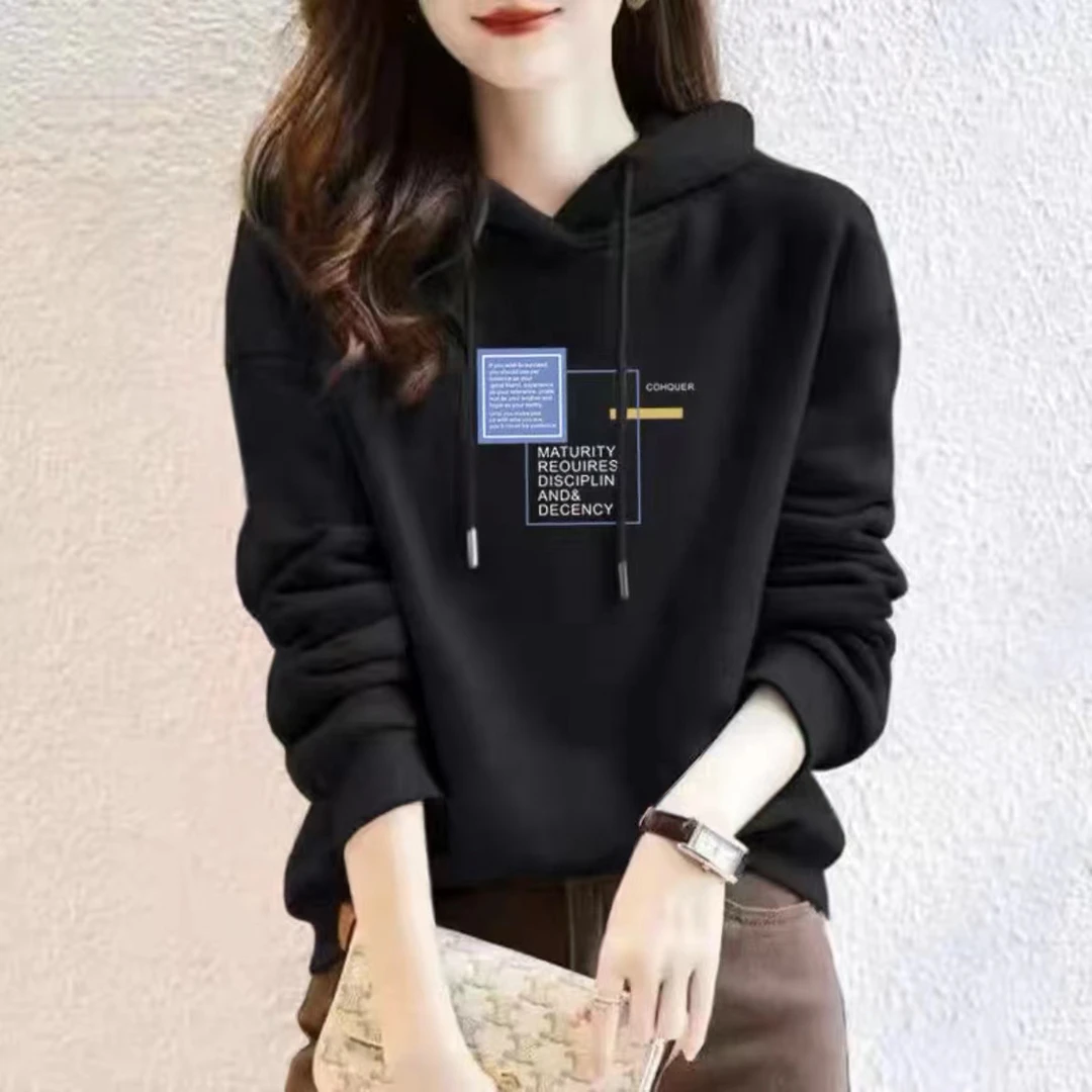 卫衣女士秋冬2025新款爆款大码宽松加绒外套洋气减龄保暖连帽上衣