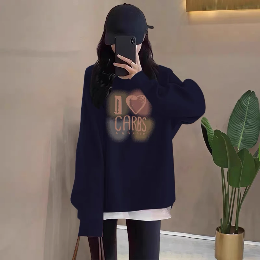 假两件圆领卫衣女士秋冬季韩版时尚外套洋气减龄宽松休闲加绒上衣