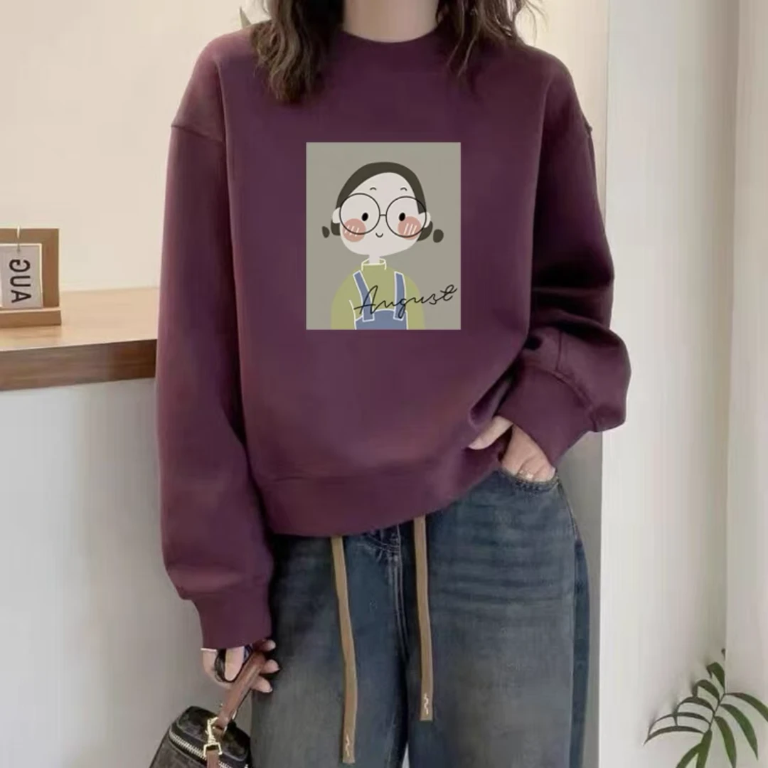 圆领卫衣女秋冬新款大码胖mm宽松休闲小个子百搭减龄外套加绒上衣