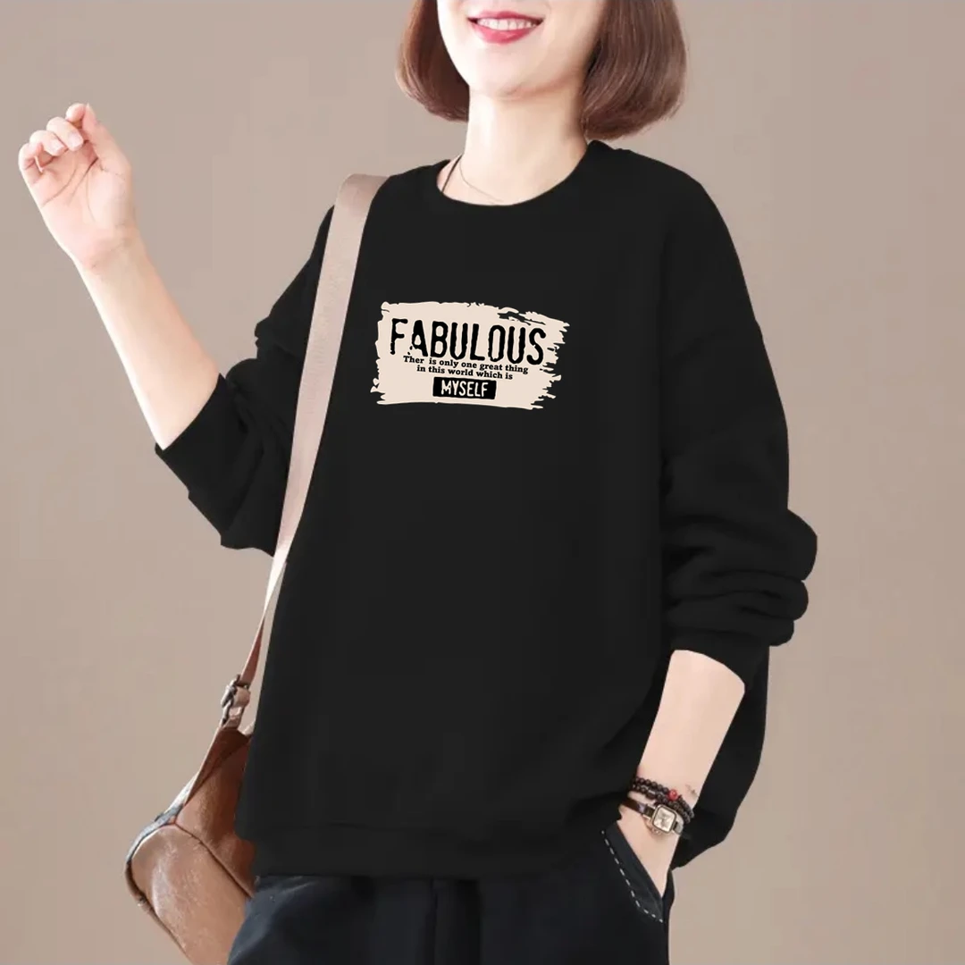 圆领卫衣女2025年秋冬季新款韩版宽松大码显瘦上衣ins潮加绒外套