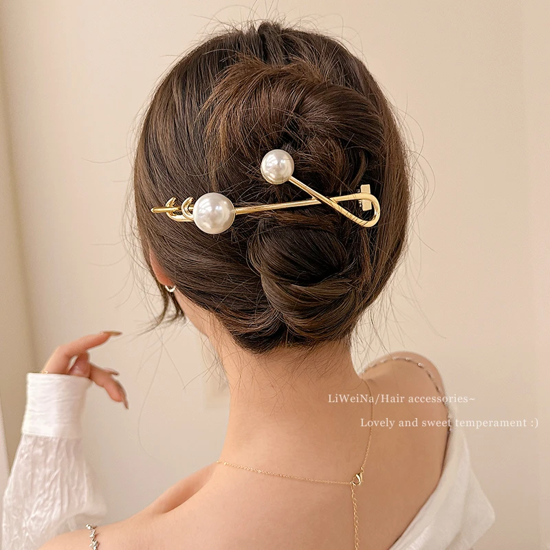 非金属发饰 气质双珠子青蛙扣后脑勺盘发一字夹扭扭夹高级感夹子
