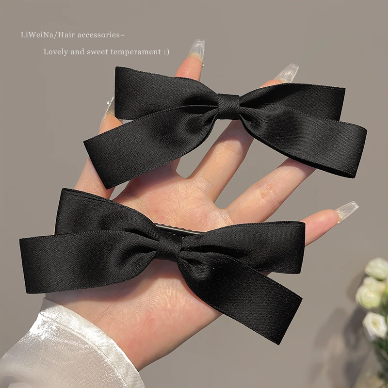气质黑色蝴蝶结发夹女侧边刘海夹前额碎发夹鸭嘴夹子可爱法式发饰