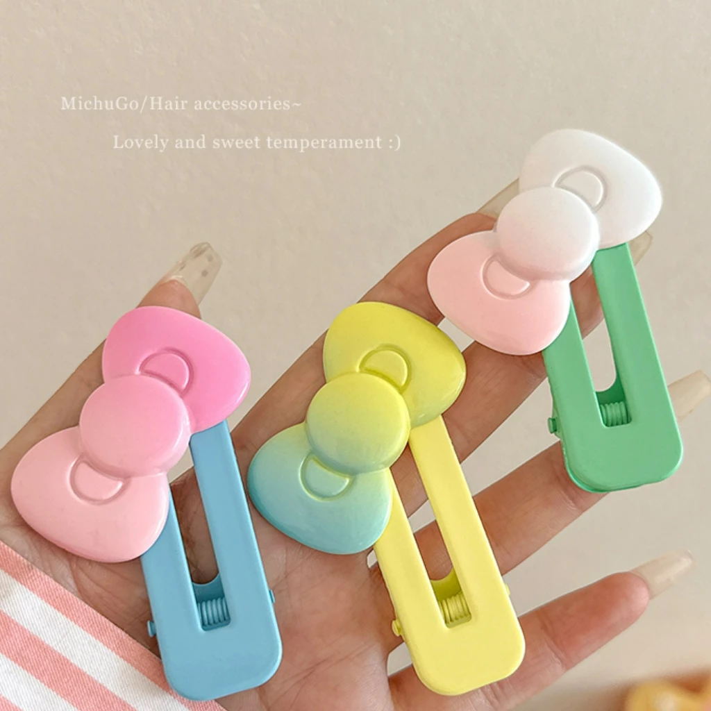 甜美渐变蝴蝶结发夹女前额刘海夹可爱发卡儿童碎发鸭嘴夹卡通头饰