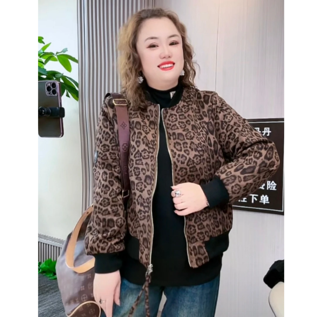 6920-1（丹姐家）棉外套复古豹纹拉链棒球服外套夹克上衣