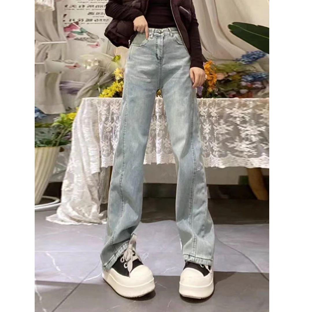 20037-1（丹姐家）加绒显瘦阔腿牛仔裤胖mm拖地裤