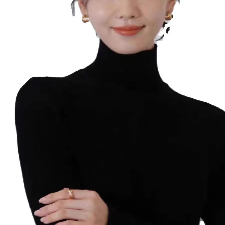 配大衣的高级感黑色打底衫半2025新款内搭修身显瘦毛衣中高领