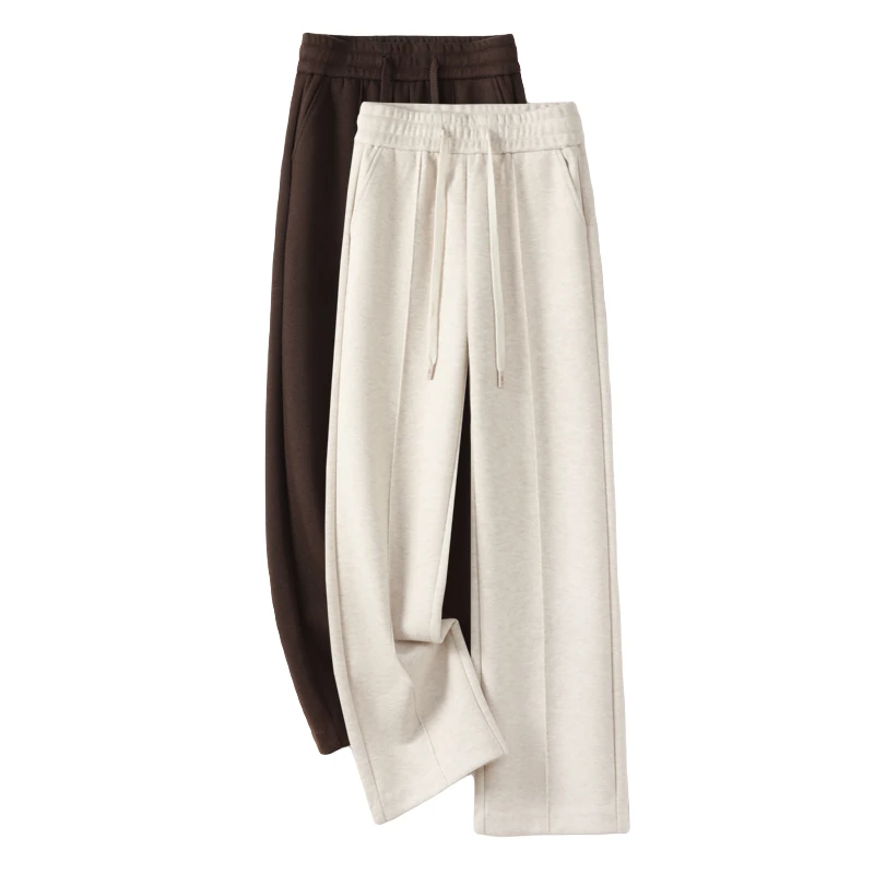 秋冬季新款加厚绵羊毛阔腿裤宽松高腰直筒休闲裤女百搭显瘦8396