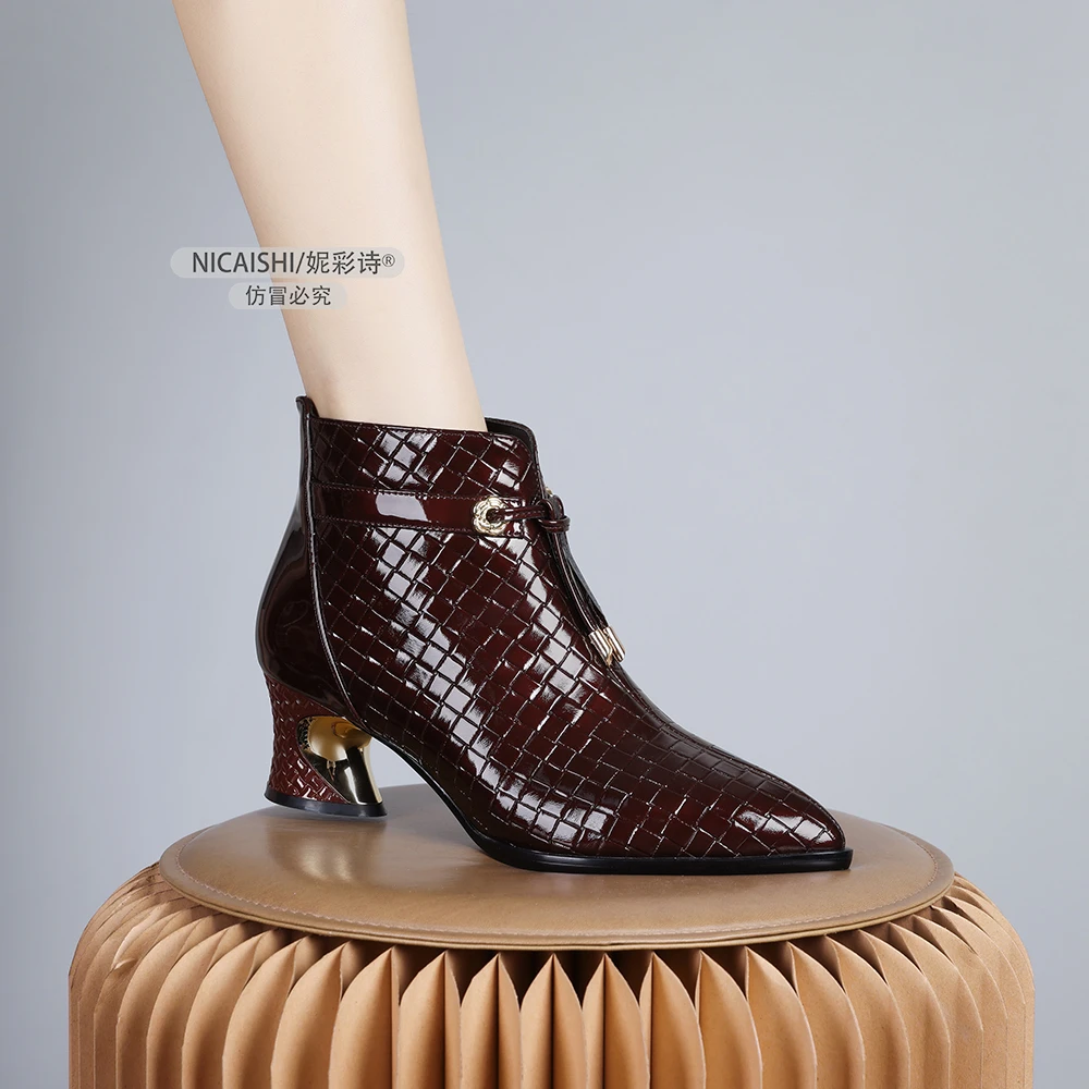 2024年新款欧美秋冬小踝靴加绒时尚短靴粗跟气质裸靴舒适百搭0632