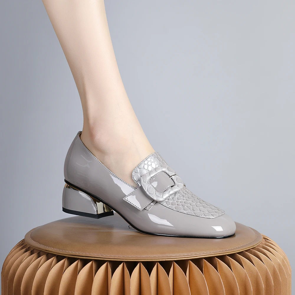 妮彩诗2024年新款欧美时尚通勤单鞋女简约百搭圆头女士乐福鞋2375