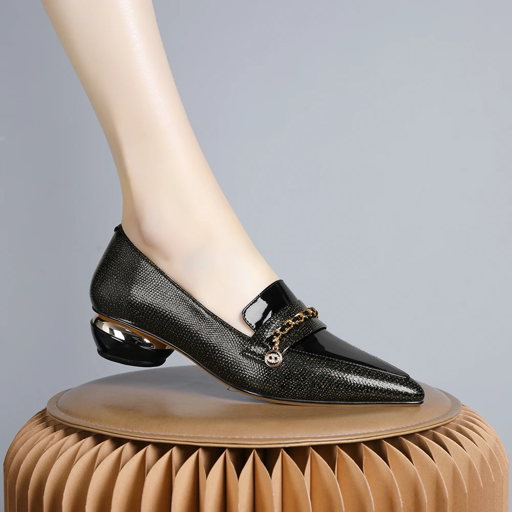 妮彩诗2024年新款欧美气质尖头单鞋女低跟简约浅口平底鞋百搭1529