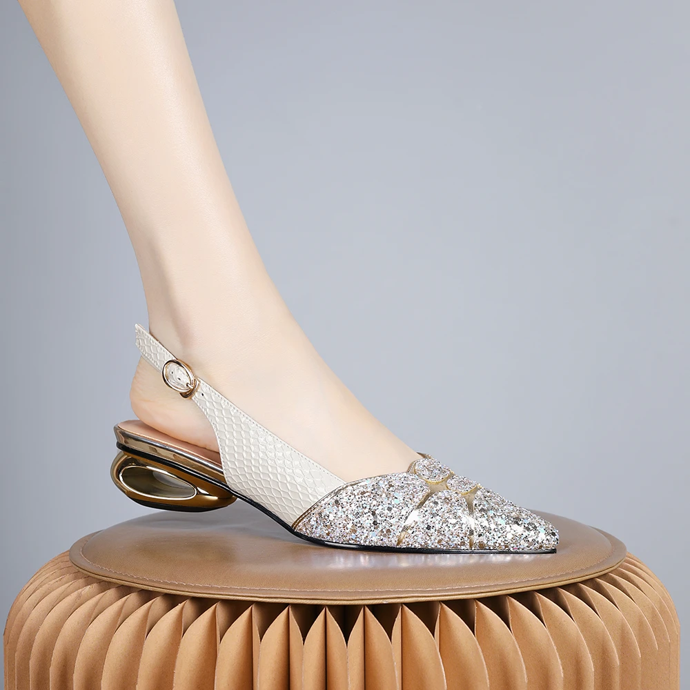 妮彩诗2024新款法式设计师款凉鞋后空气质百搭真皮配裙子女鞋1691