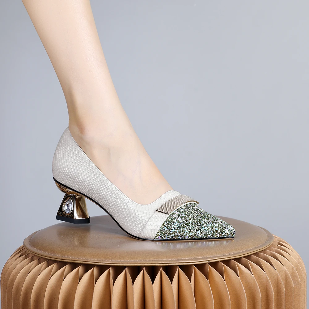 2024年新款法式温柔跟单鞋女简约百搭气质女鞋百搭粗跟手工鞋0017