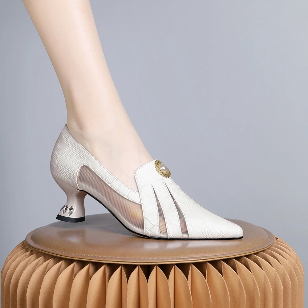 妮彩诗2024年法式绝美高级感百搭优雅百搭单鞋女女鞋粗跟尖头1812