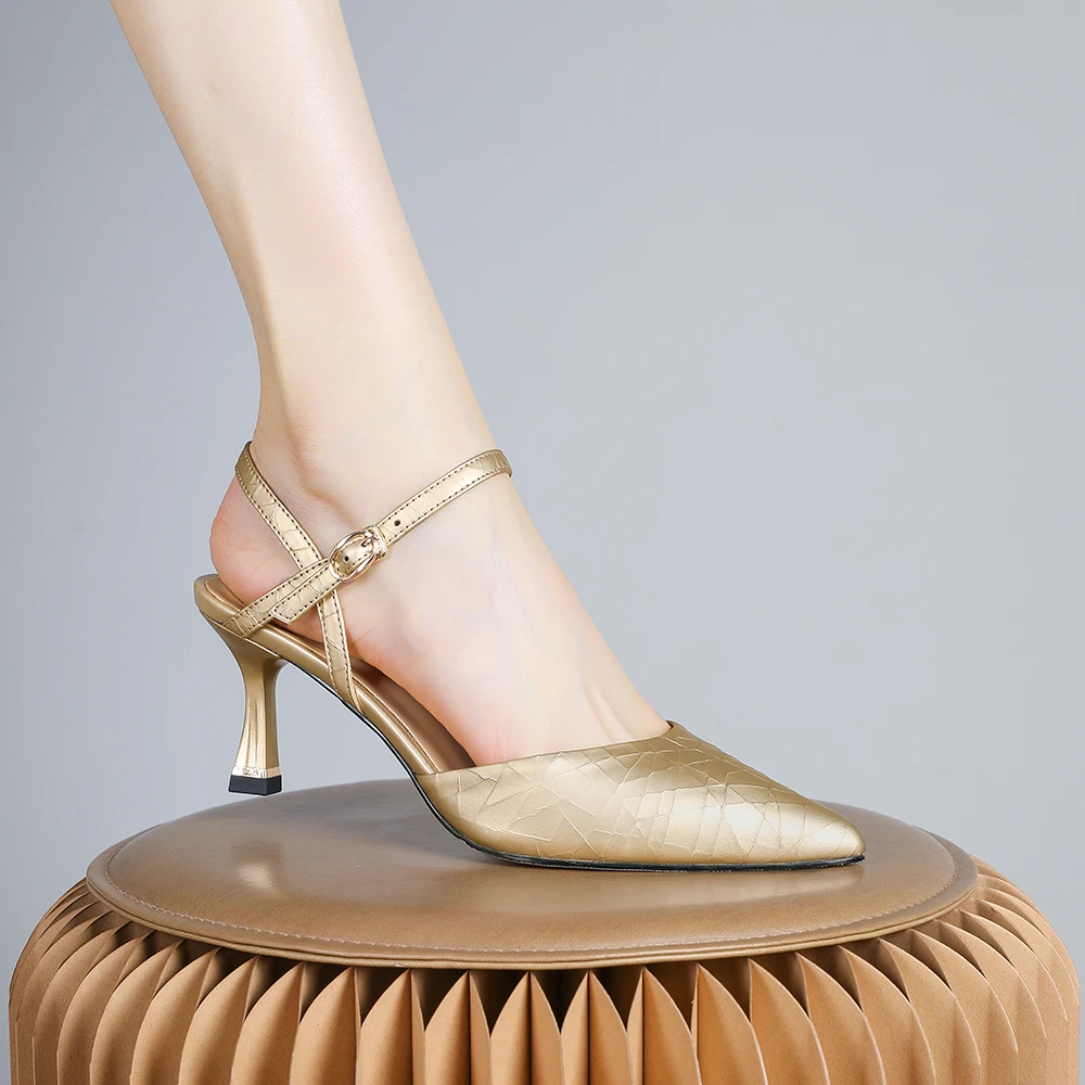 妮彩诗2024年新款法式性感凉鞋名媛风气质后空尖头女凉鞋百搭1088