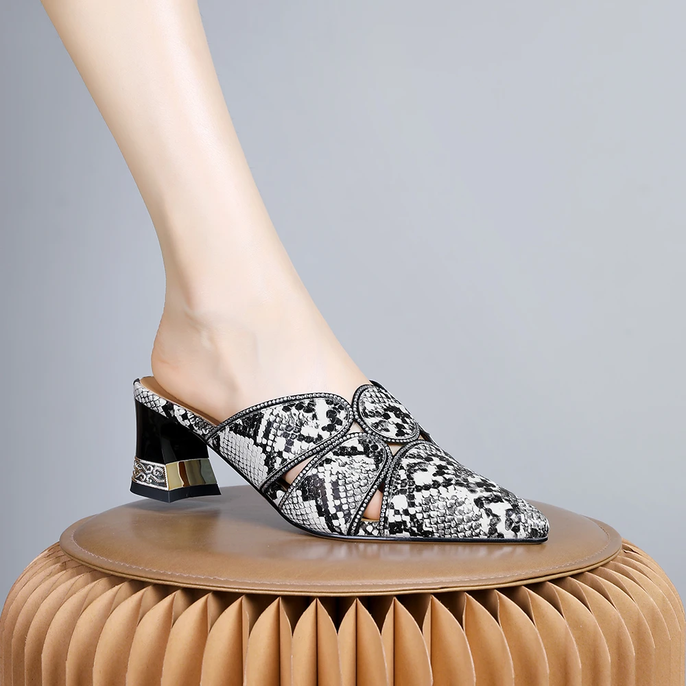 妮彩诗2024年新款法欧美一脚蹬懒人穆勒半拖鞋女粗跟时尚尖头2123