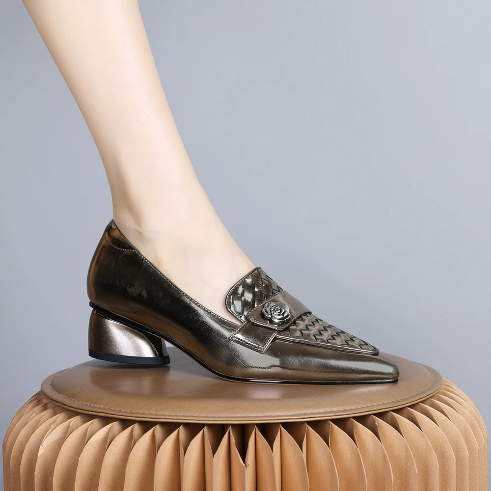 2024年新款欧美温柔风瓢鞋优雅简约单鞋百搭粗跟时尚气质女鞋0091