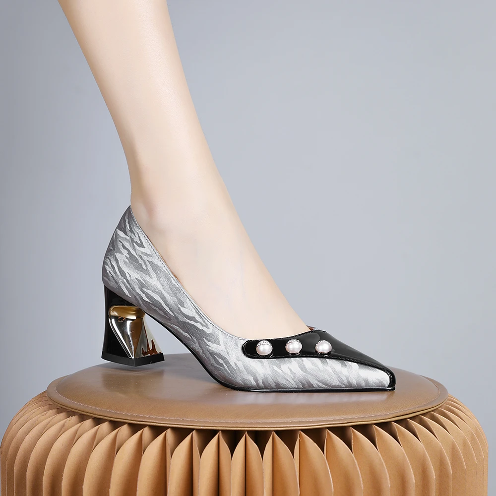 妮彩诗2024年新款欧美温柔气质单鞋女舒适低跟女鞋女粗跟百搭2112