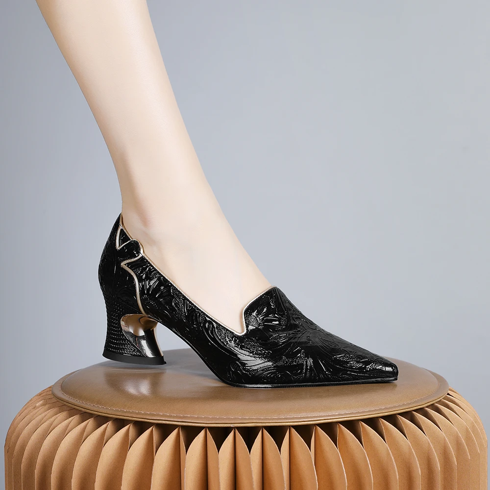 妮彩诗2024年新款舒适职业真皮单鞋气质优雅深口洋气女鞋百搭1768