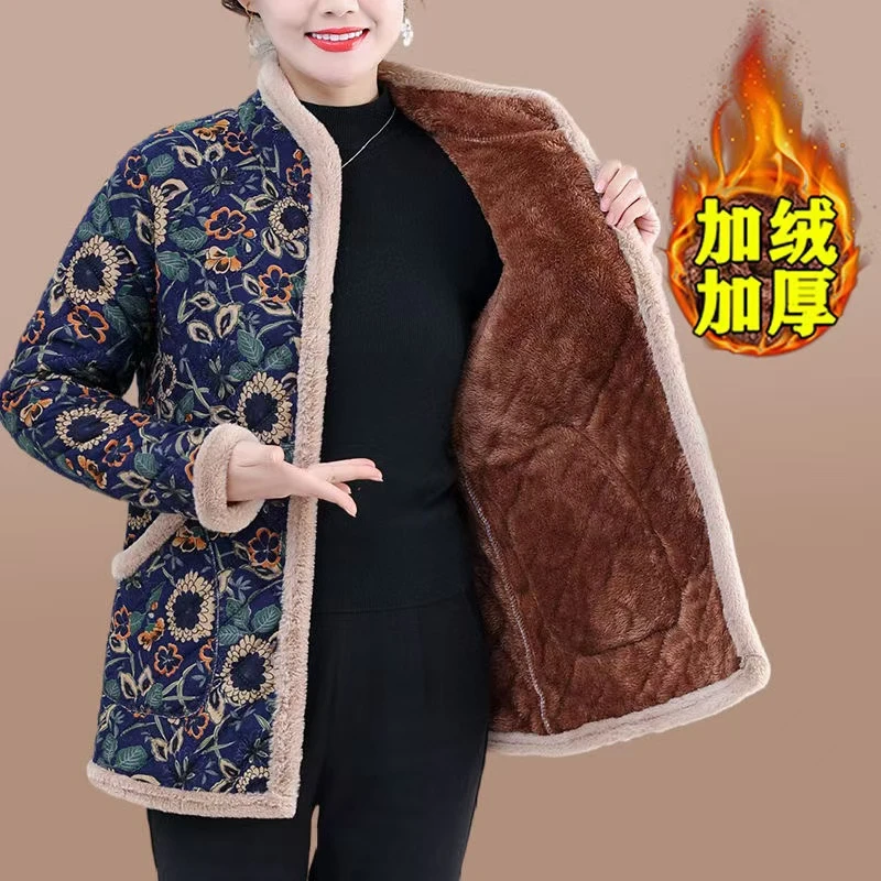 新款加绒加厚妈妈装复古国风版保暖过冬棉衣洋气时尚【豆豆专属】