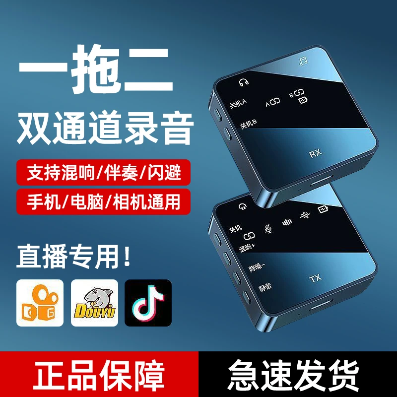 无线领夹式麦克风直播带货拍抖音户外专用一拖二录音降噪收音混响