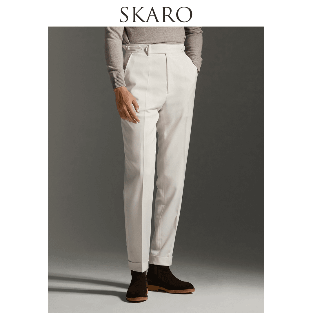 SKARO男士巴黎扣正装西裤秋冬商务修身高腰西装裤