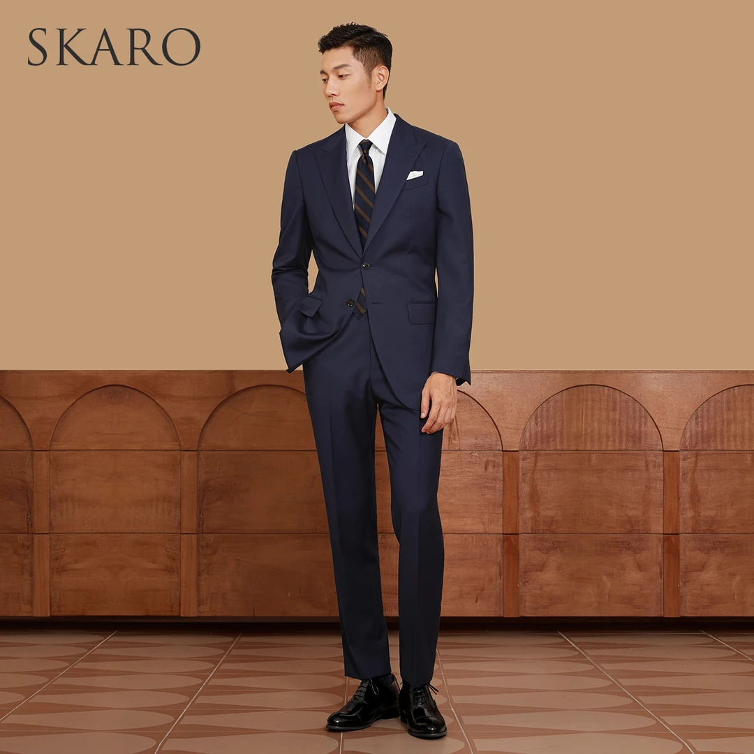 【高定工艺】SKARO纯羊毛西服套装男戗驳领商务西装新郎结婚礼服