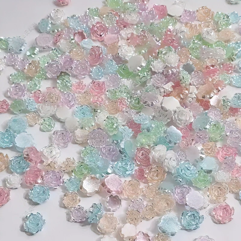 MM【山茶花玫瑰花】山茶花玫瑰花白色美甲饰品平底美甲钻配饰新款