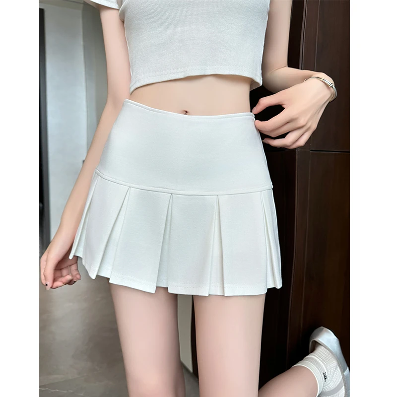 温喆高腰显瘦辣妹女孩百褶裙夏季新款a字纯色百搭防走光裙子外穿