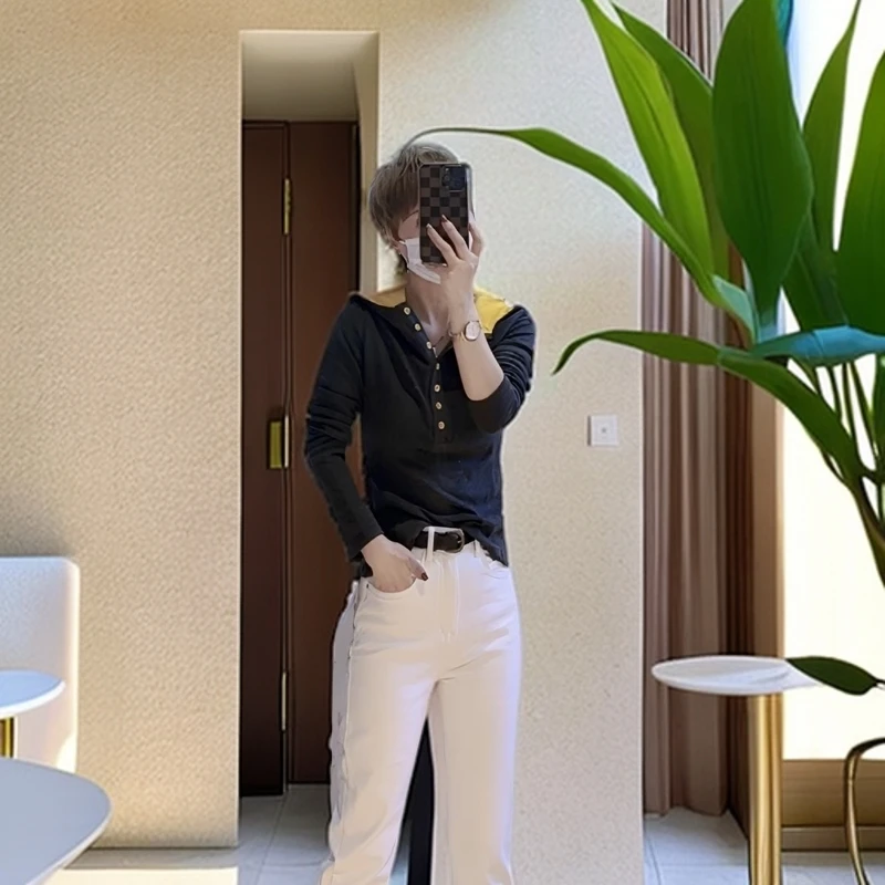 【商场门店639】原创设计师款德绒保暖连帽撞色高品质外穿打底衫