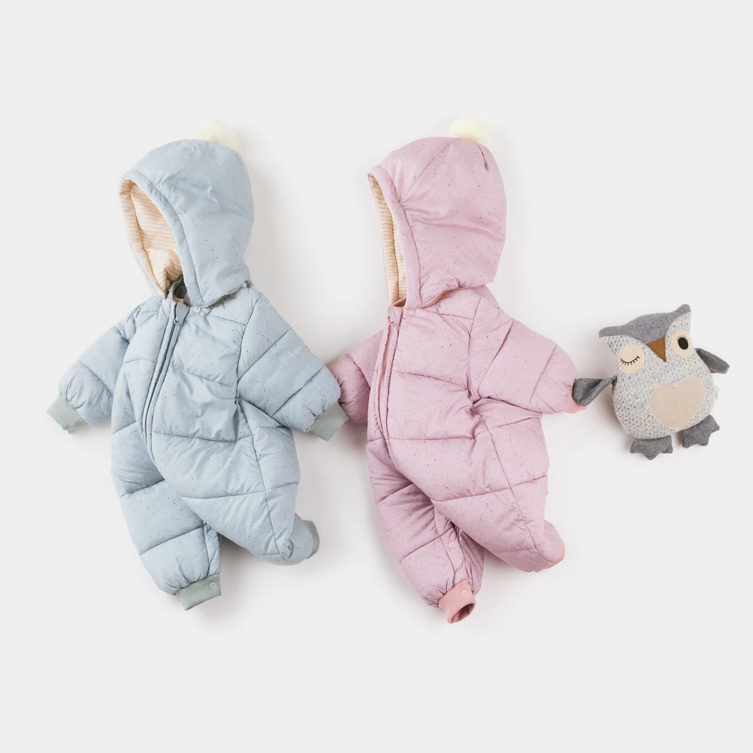 丘比丘婴儿连体衣秋冬男女宝宝棉衣冬装加厚保暖连体带帽棉服外出