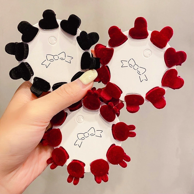 秋冬可爱植绒红色爱心小号抓夹发卡前额刘海夹发夹卡子侧边夹发饰